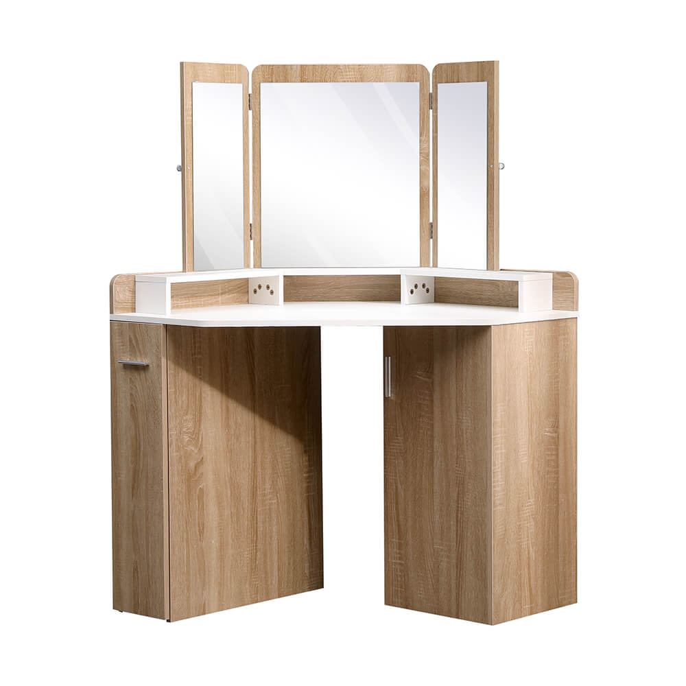 Corner Vanity Dressing Table & Trifold Mirror Natural White-6961066 BOUDOIR LUXURY COLLECTION