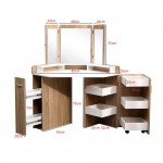 Corner Vanity Dressing Table & Trifold Mirror Natural White-6961066 BOUDOIR LUXURY COLLECTION