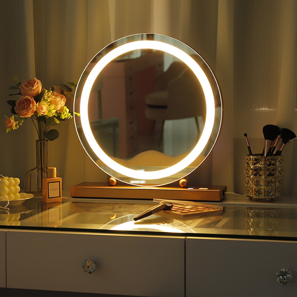 Led Hollywood Mirror with 3 lighting colors rose gold-6900233