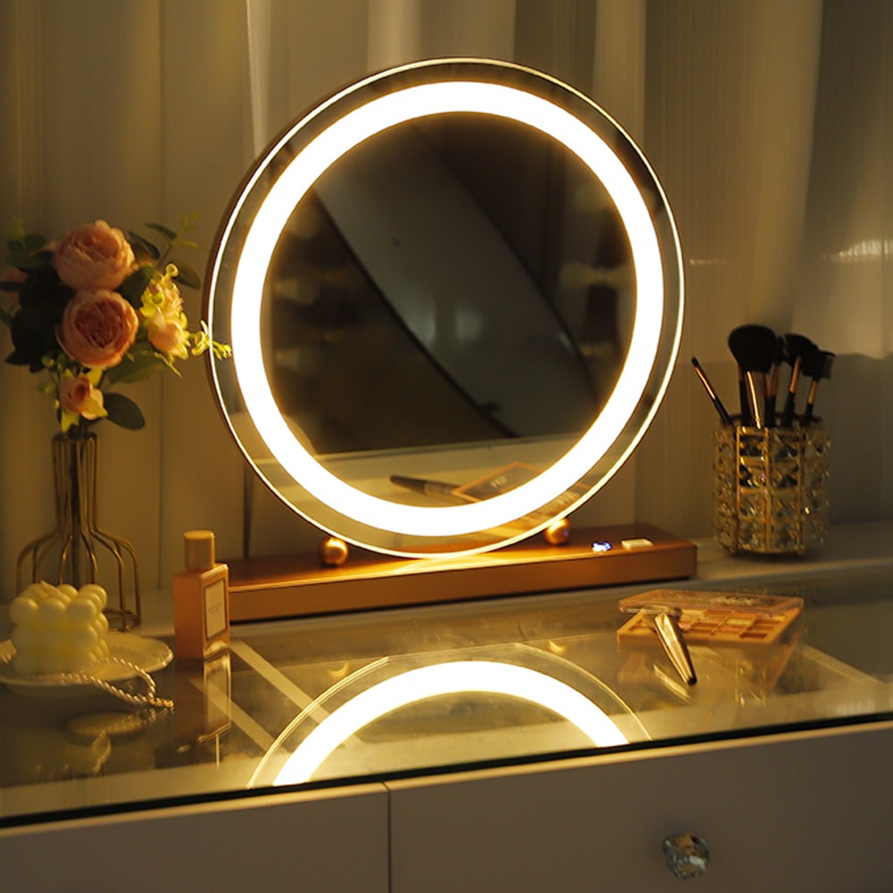 Led Hollywood Mirror with 3 lighting colors rose gold-6900233