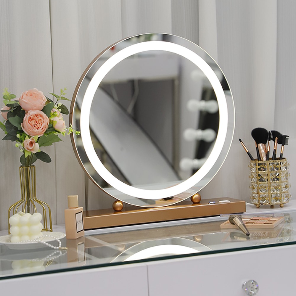 Led Hollywood Mirror with 3 lighting colors rose gold-6900233