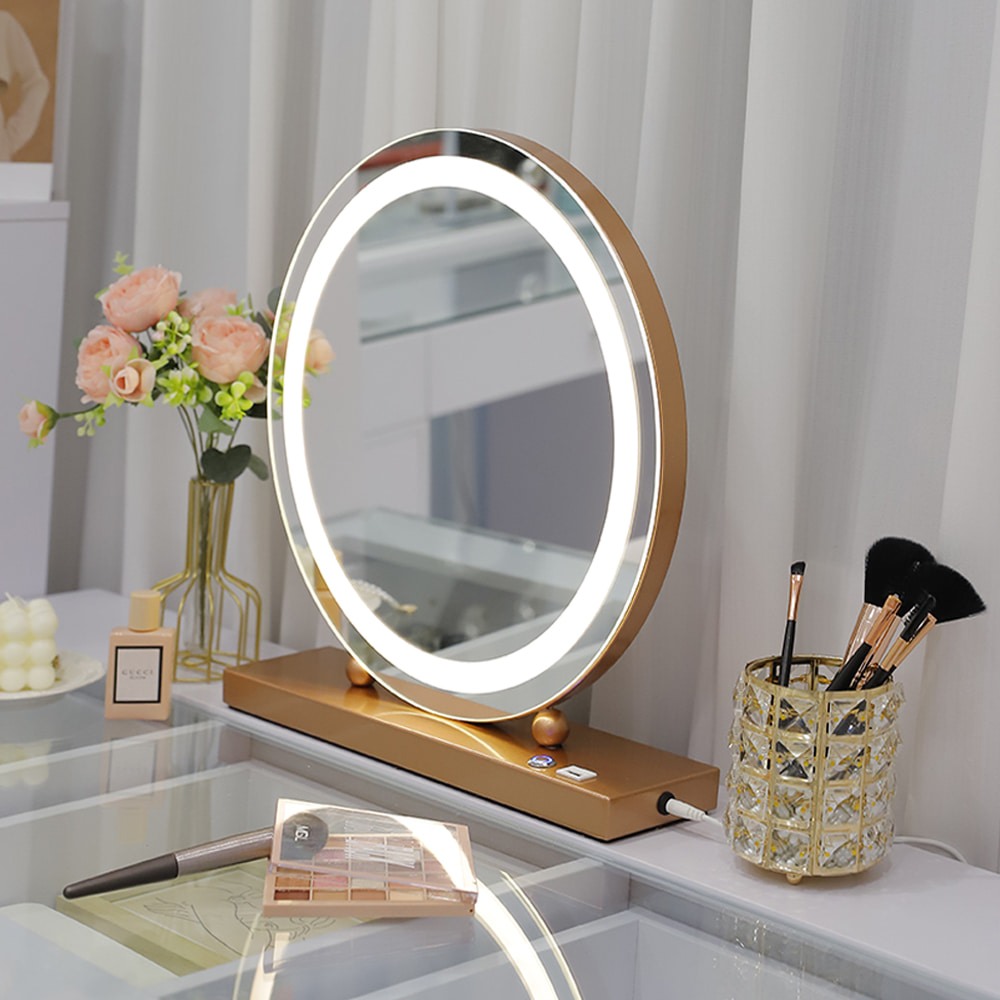 Led Hollywood Mirror with 3 lighting colors rose gold-6900233