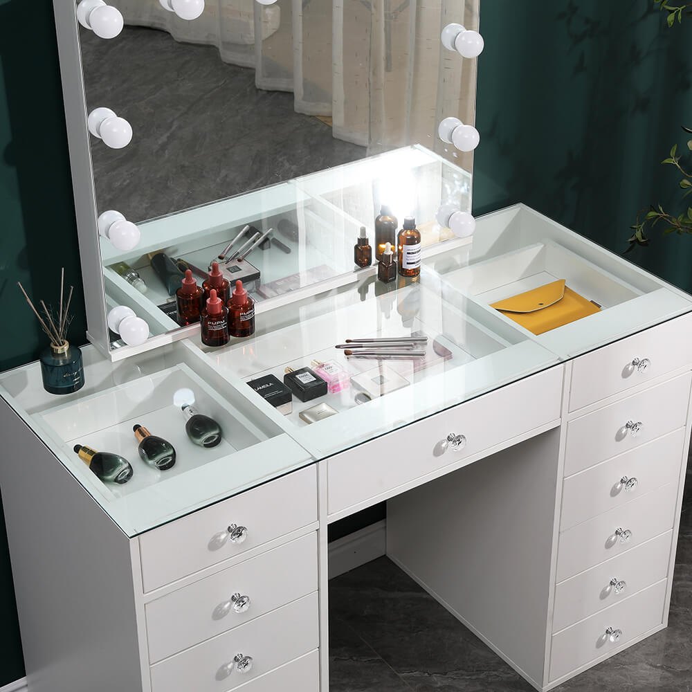 Тоалетка "Vanity"120cm със стъклен плот и огледало - 6961013