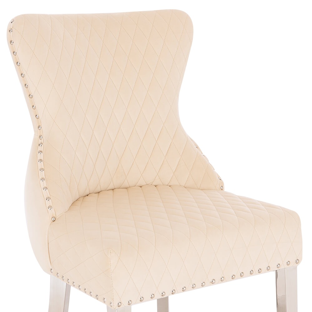 Luxury Chair French Velvet Lion King Beige Silver-5470225 KING & QUEEN FURNITURE