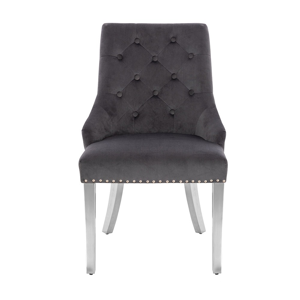 Luxury Chair French Velvet Lion King Grey Silver-5470232