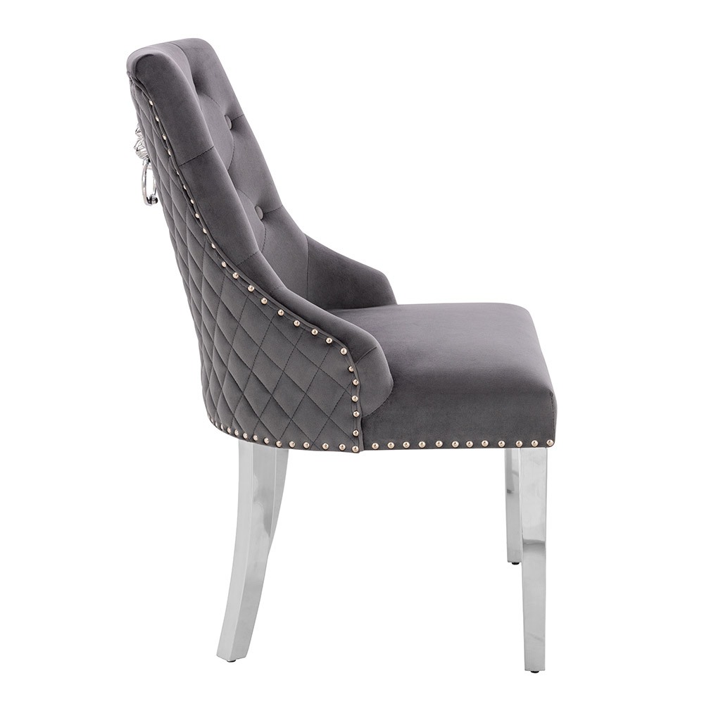 Luxury Chair French Velvet Lion King Grey Silver-5470232