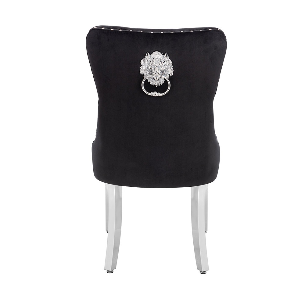 Luxury Chair French Velvet Lion King Black Silver-5470237