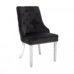 Luxury Chair French Velvet Lion King Black Silver-5470231
