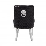 Luxury Chair French Velvet Lion King Black Silver-5470231