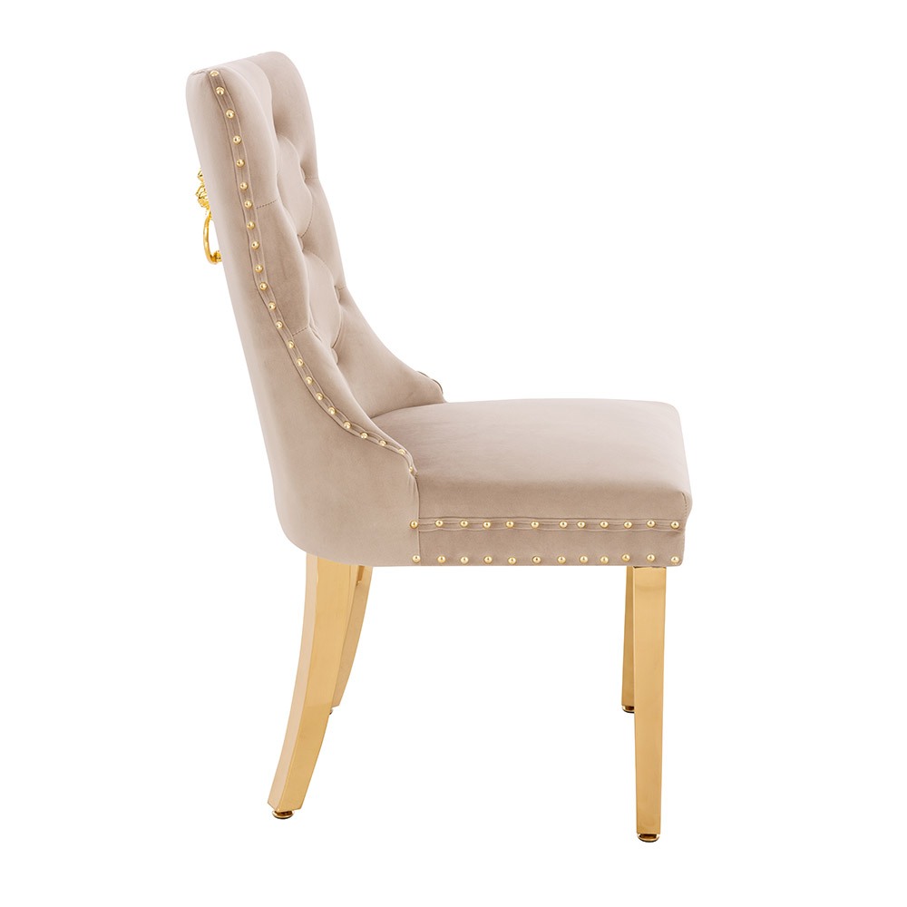 Luxury Chair French Velvet Lion King Light Brown Gold-5470235