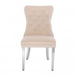 Luxury Chair French Velvet Lion King Beige Silver-5470239