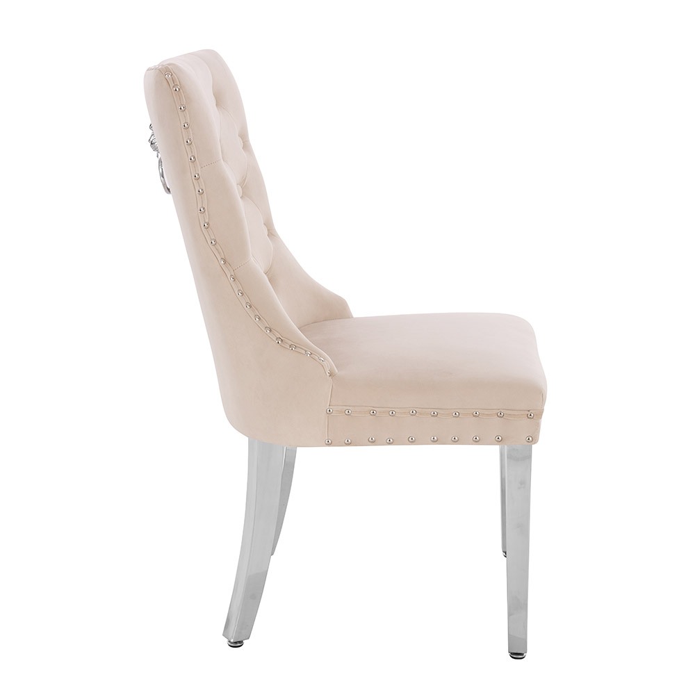 Luxury Chair French Velvet Lion King Beige Silver-5470239