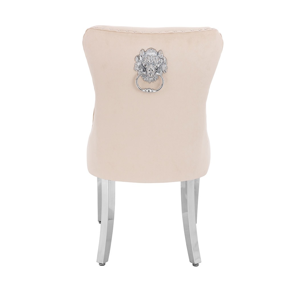 Luxury Chair French Velvet Lion King Beige Silver-5470239