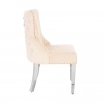 Luxury Chair French Velvet Lion King Beige Silver-5470225 KING & QUEEN FURNITURE