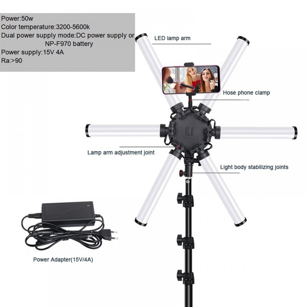 Professional Makeup Led Light with 6 flexible tubes 26'' - 6600037 RING & BEAUTY LIGHTS