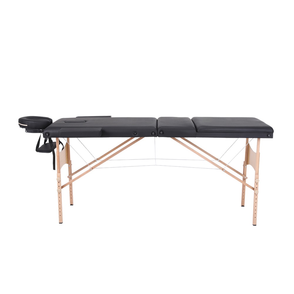 Folding Wooden Massage Bed 3 Seat Black- 9030104 STANDARD BEDS - PORTABLE BEDS