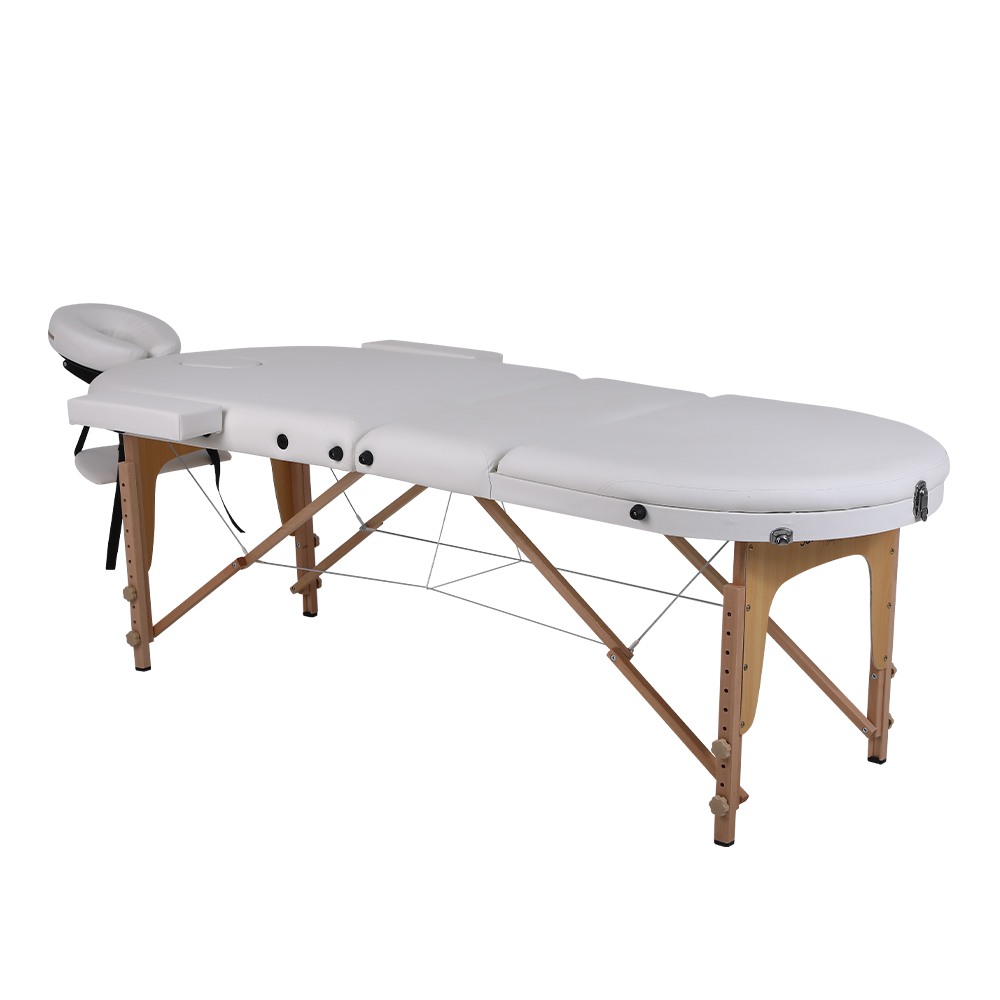 Folding Wooden Massage Bed Extra Large Oval 3 Seat White- 9030115 STANDARD BEDS - PORTABLE BEDS