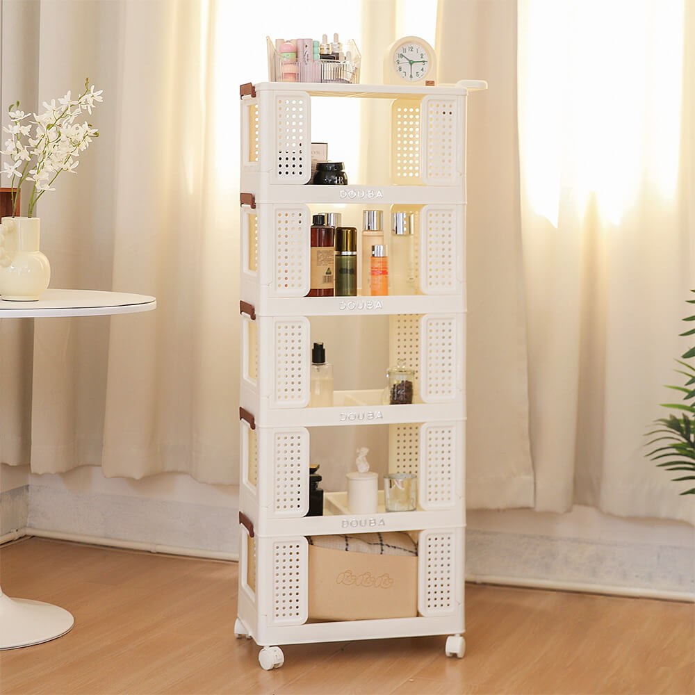 Vanity Storage Station 5 Layers 51*25*120cm Beige-6930364 COSMETIC STORAGE BOXES